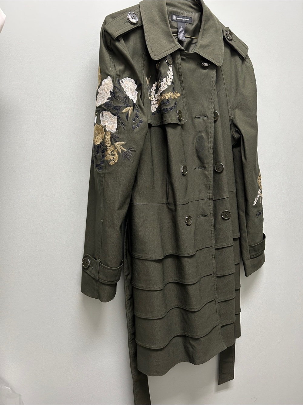 INC International Concepts Olive Embroidered Trench Coat